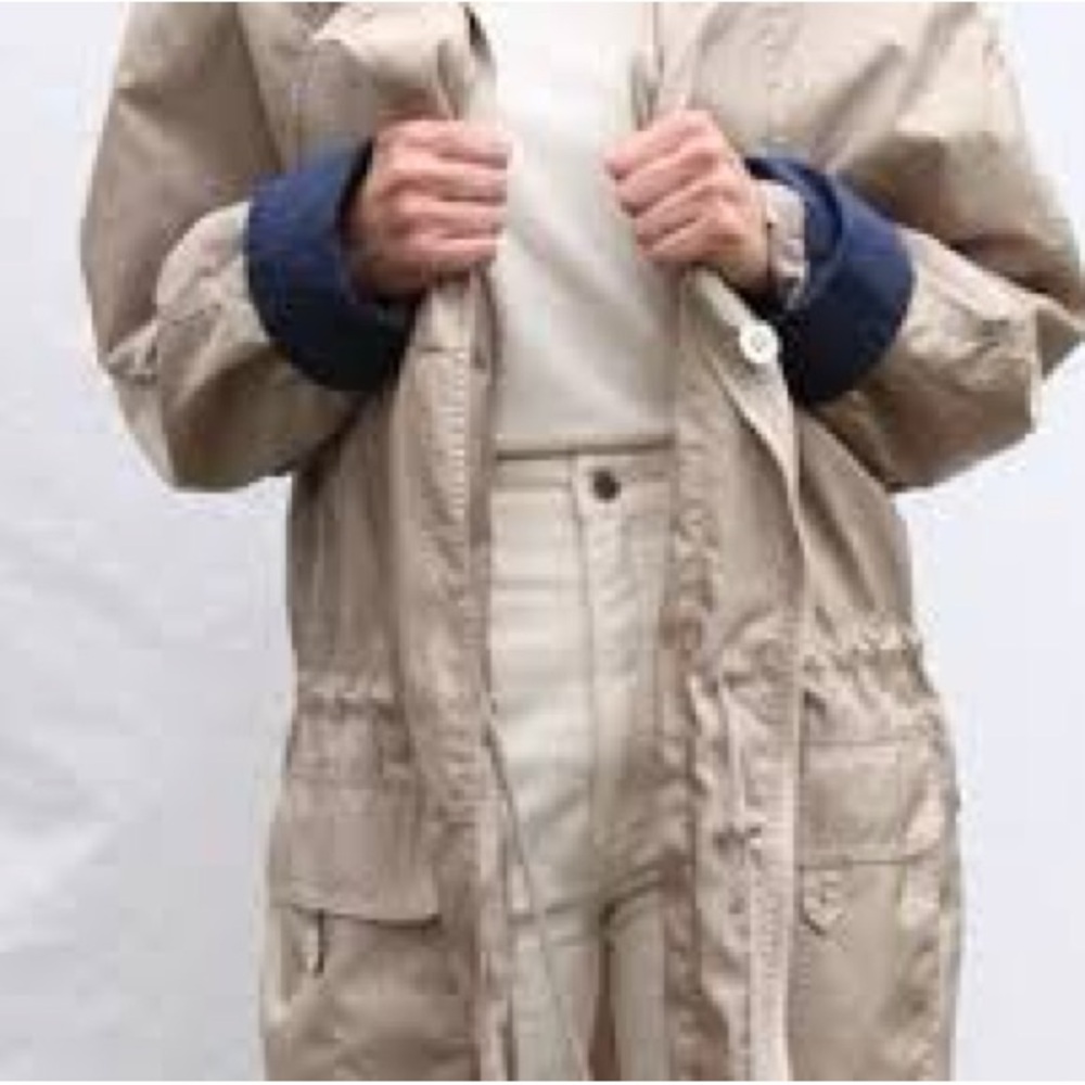 St. John's Bay Beige Trench Coat with Navy Accents